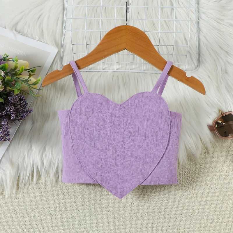 Childrens and Girls Summer Clothing Set Solid Color Sleeveless Heart shaped Crop Top+Belt Shorts 2PCS Childrens Casual ClothingXJ250410