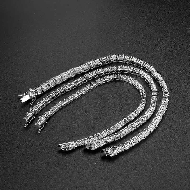 3mm 4mm 5mm 6mm Hiphop Iced Out Moissanite Bracelets Bling 925 Sterling Silver VVS Moissanite Tennis Bracelet