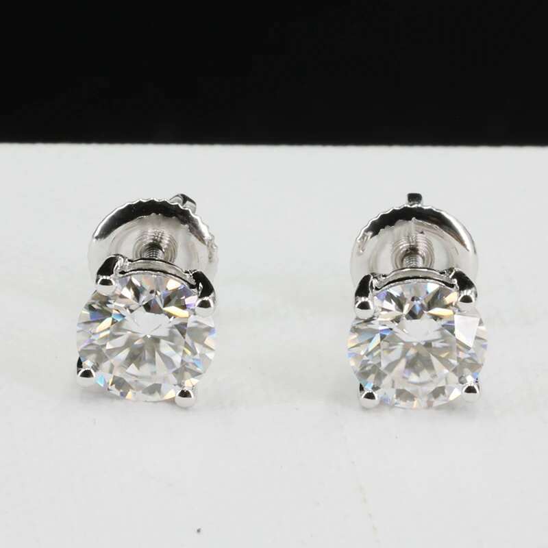 Hiphop 4 Prong Round Moissanite Earrings Screw Back 0.2-10ct D Color VVS1 Moissanite Diamond Ear Studs 14k Gold Plated Pass Test