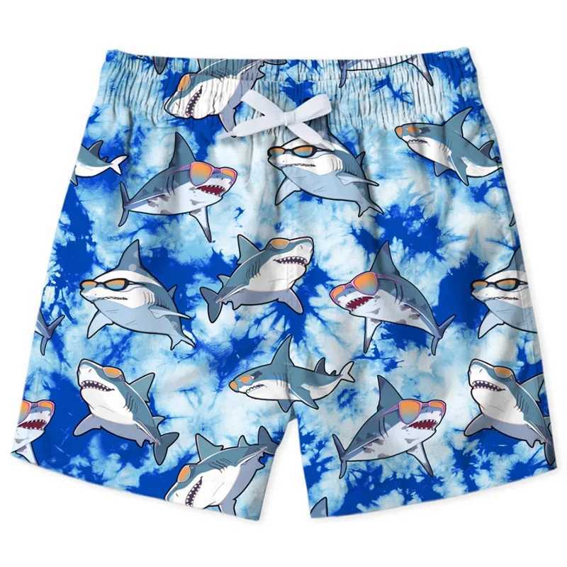 Cute Shark Dinosaur Beach Shorts Suitable for Men and Children Cartoon Animal 3D Printing Swimming Relay Surfboard Shorts Mens Street ShortsW250410
