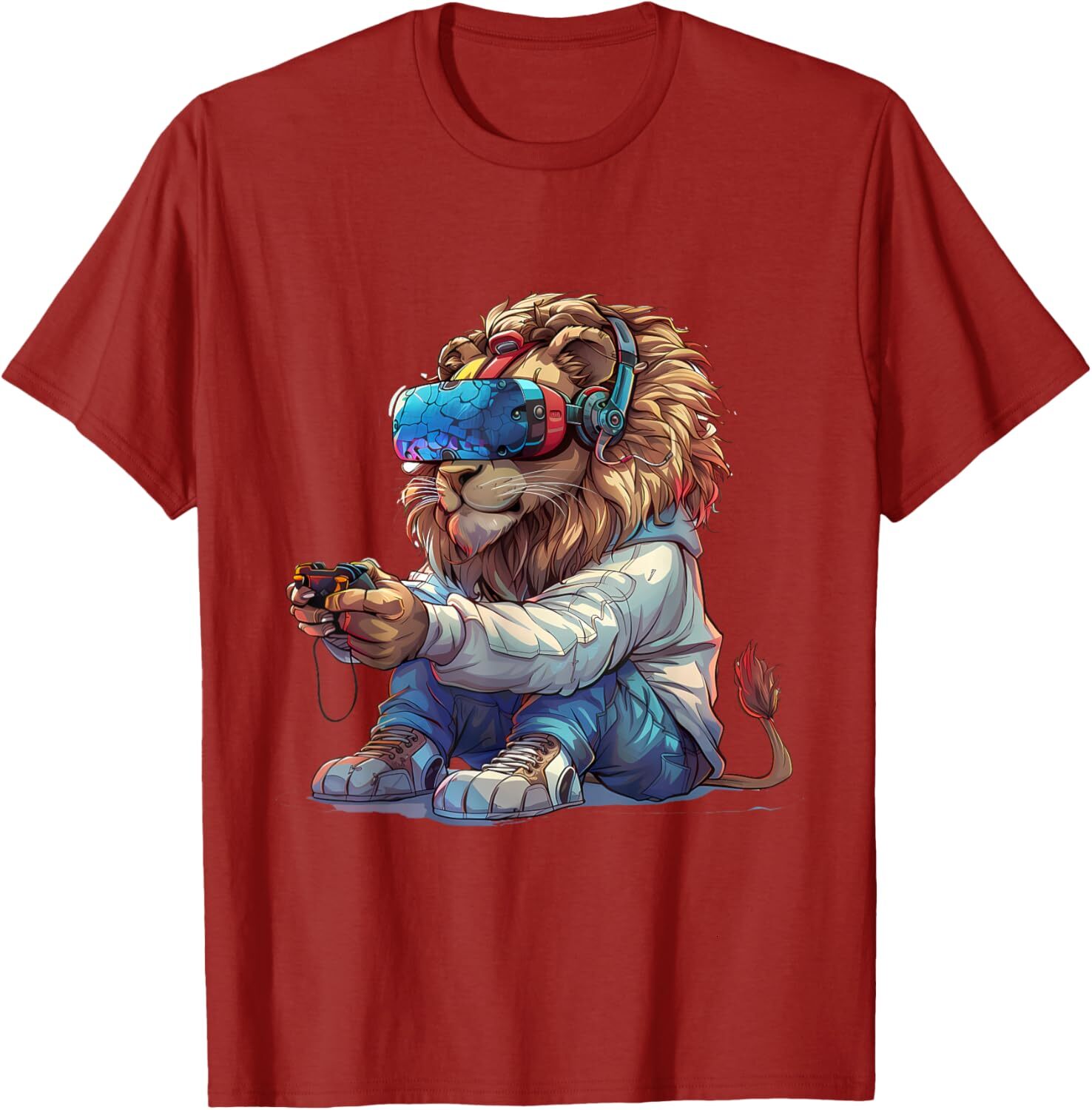 T shirt for Mens Gaming Animals- Lion Playing Console Video Games Graphic Tee Casual Tops Clothes Short sleeve