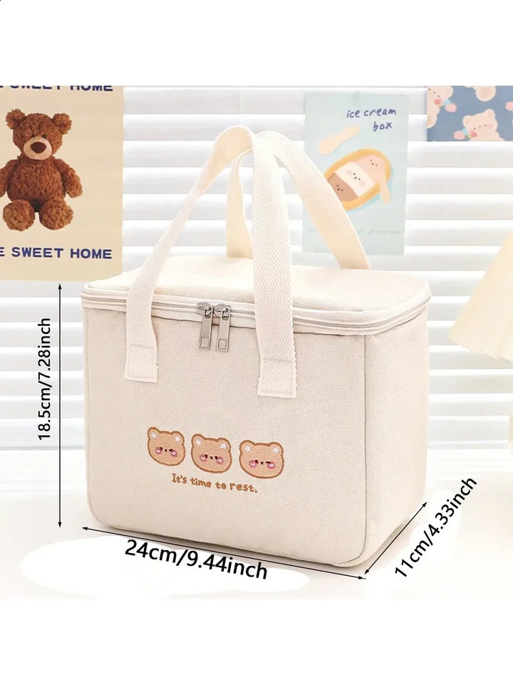 1 piece - Handheld insulated bag student brings their own lunch box office lunch bag thick handbag 250410