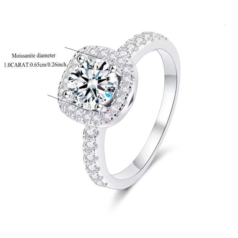 925 Sterling Silver Square Bag Moissanite Ring Elegant Jewelry Gift