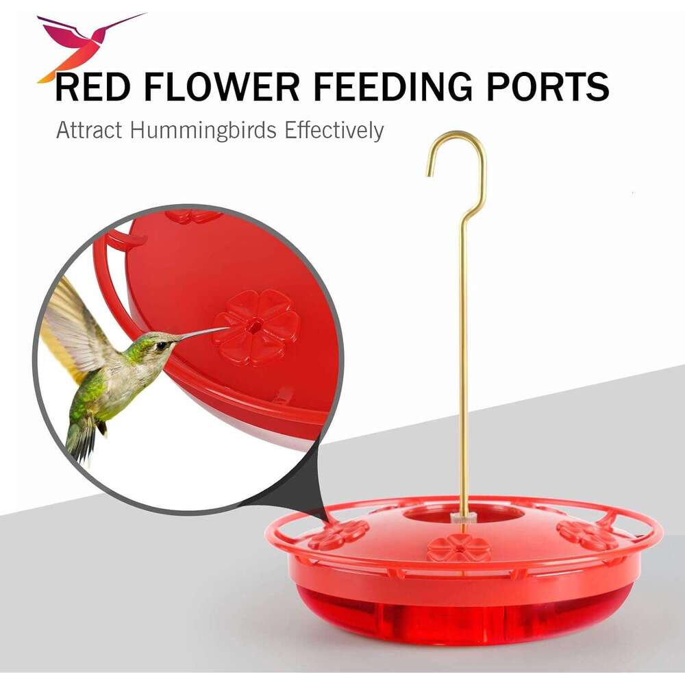 eWonLife Hummingbird for Outdoors, 2 Pack, Leak-Proof, Easy to Clean and Refill, Saucer Humming Bird Feeder Plastic, Including Hanging Hook, with 5 Fe