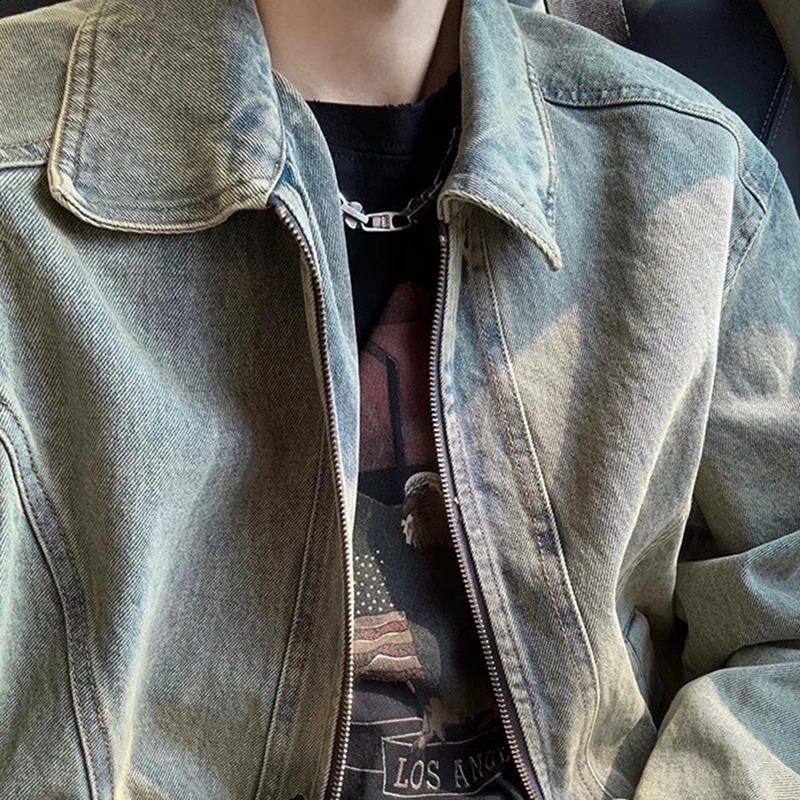 Mens denim jacket autumn vintage washed casual Versatile Fashion Korea Style Trendy High Street 250401