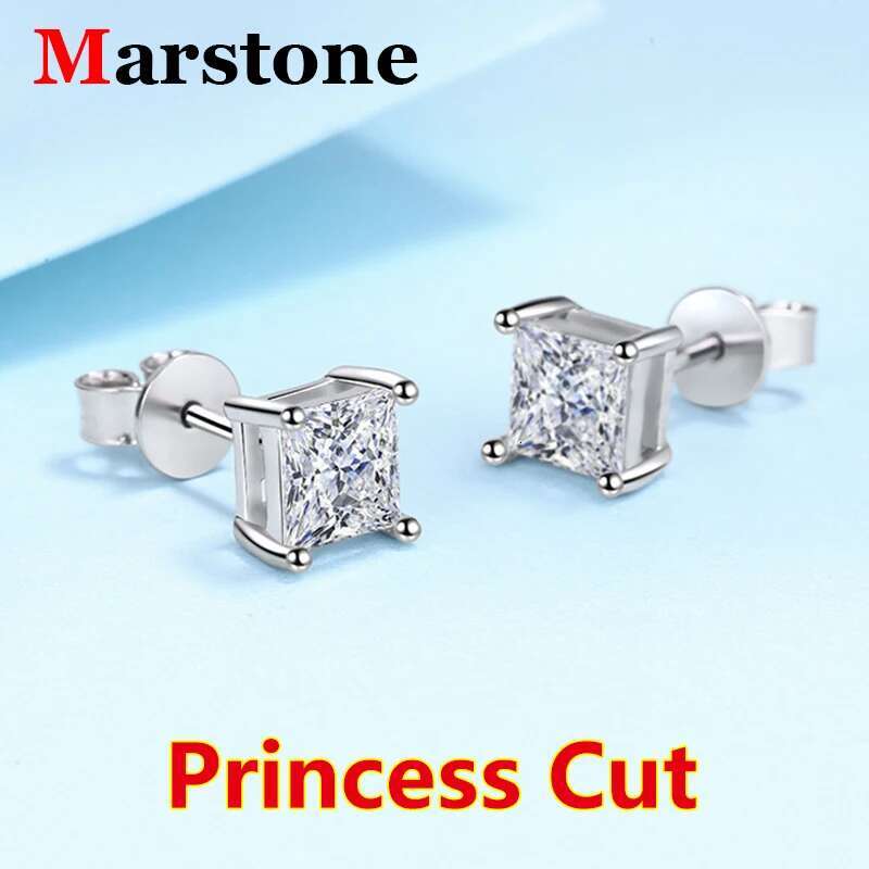 Princess Cut Moissanite Diamond Stud Earings Passed Test 925 Silver D Color Moissanite Stud Earrings Jewelry for Women
