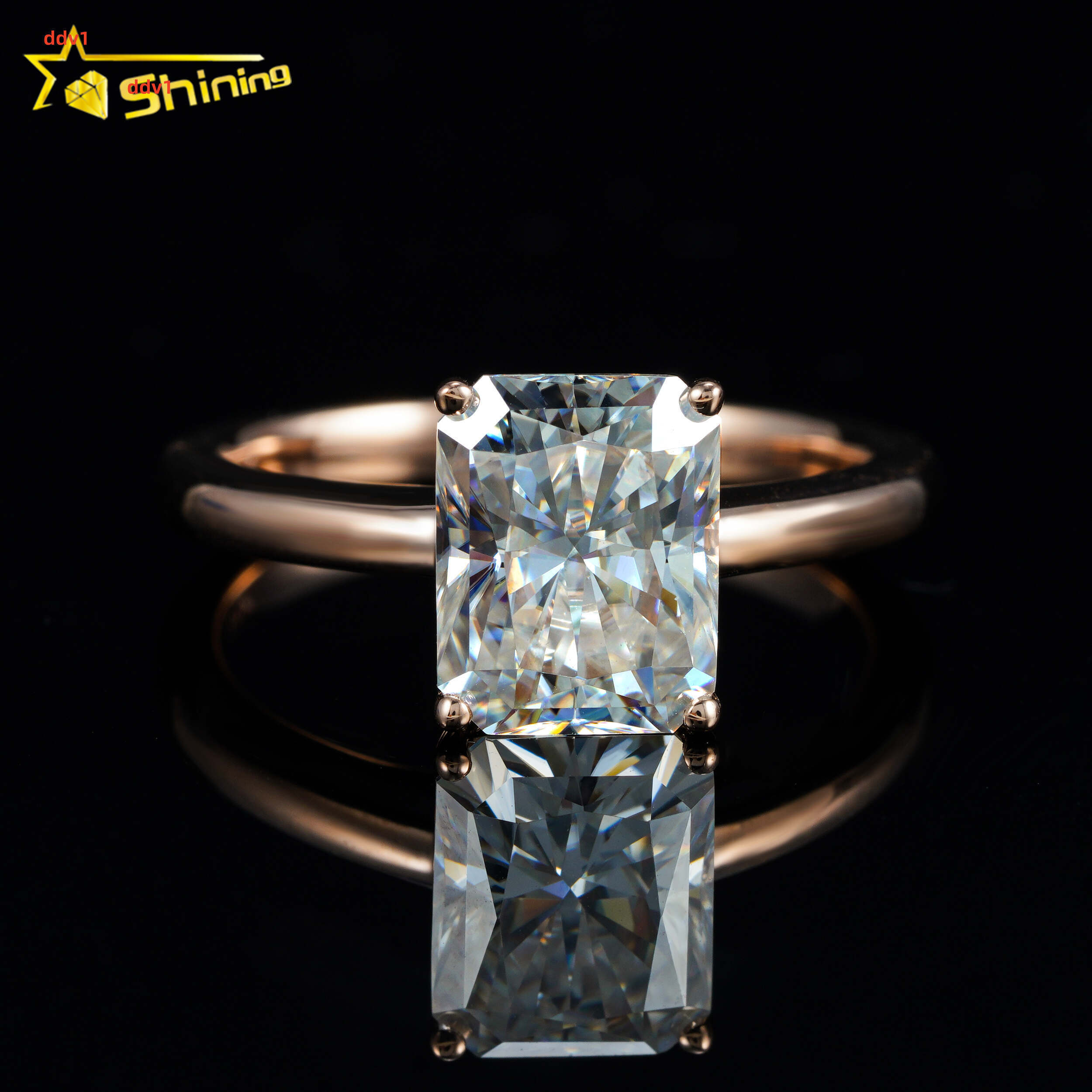 Women Classic 4 Prongs 14k Real Gold Radiant Cut Moissanite Diamond Ring Custom High Quality Lab Gemstone Wedding Ring