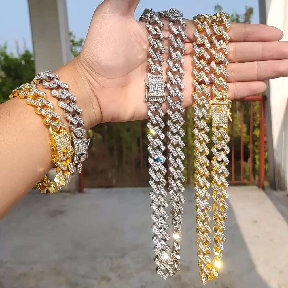 DHCollections 18mm Full Iced Out Prong Setting Thorns Miami Cuban k Chain for Men Hip Hop Necklace