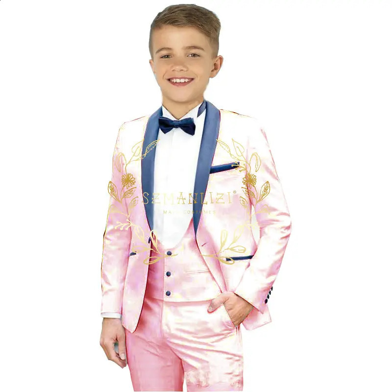 Boys Suits 3 Pieces White Wedding Suits For Kid Navy Blue Shawl Lapel Children Formal Party Prom Wear Ensembles De Blazers 250410
