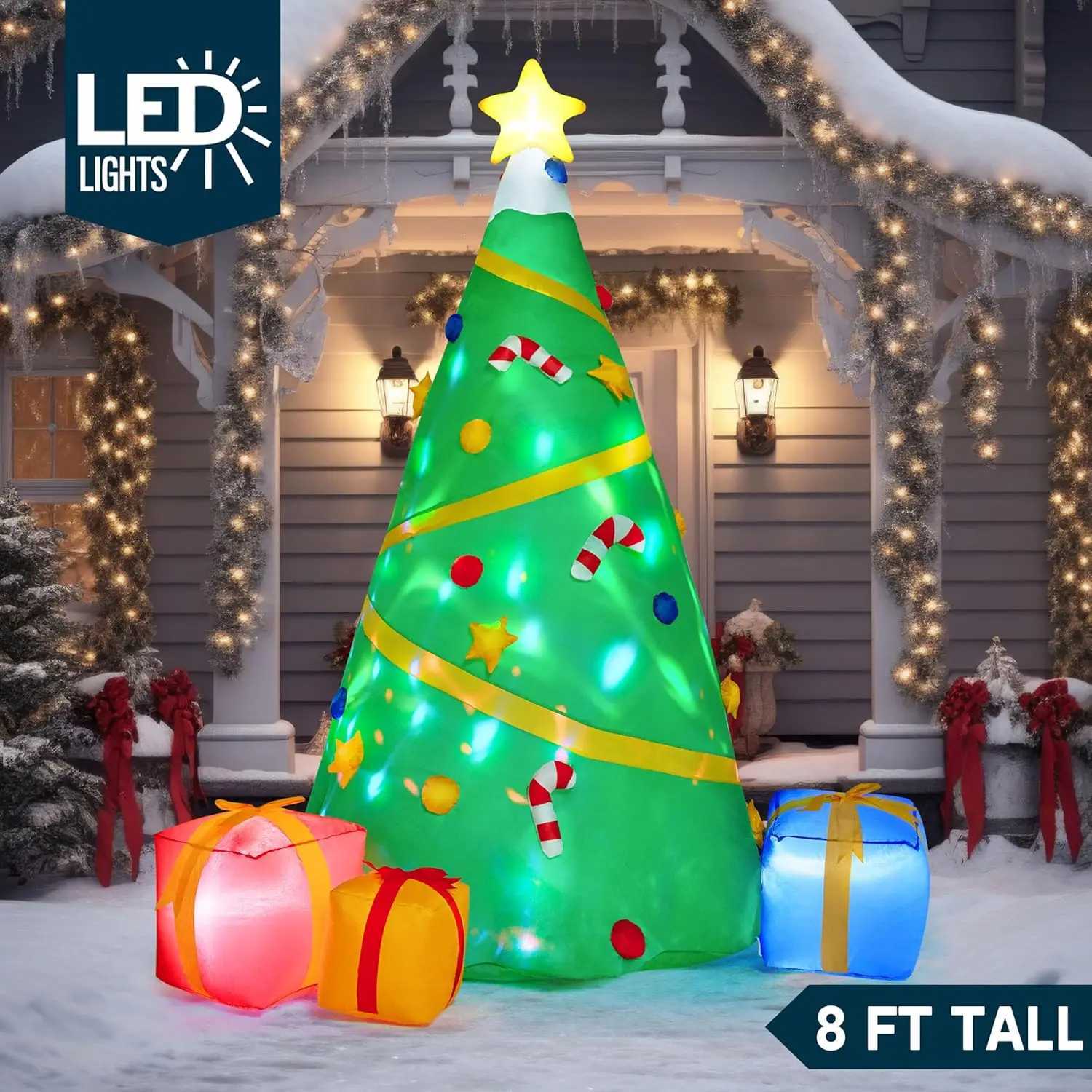Christmas JOYFY 8 FT Christmas Tree Inflatable Decoration Lighted Giant Christmas Tree with Build-in Projection for Xmas Party Dcor Y251111
