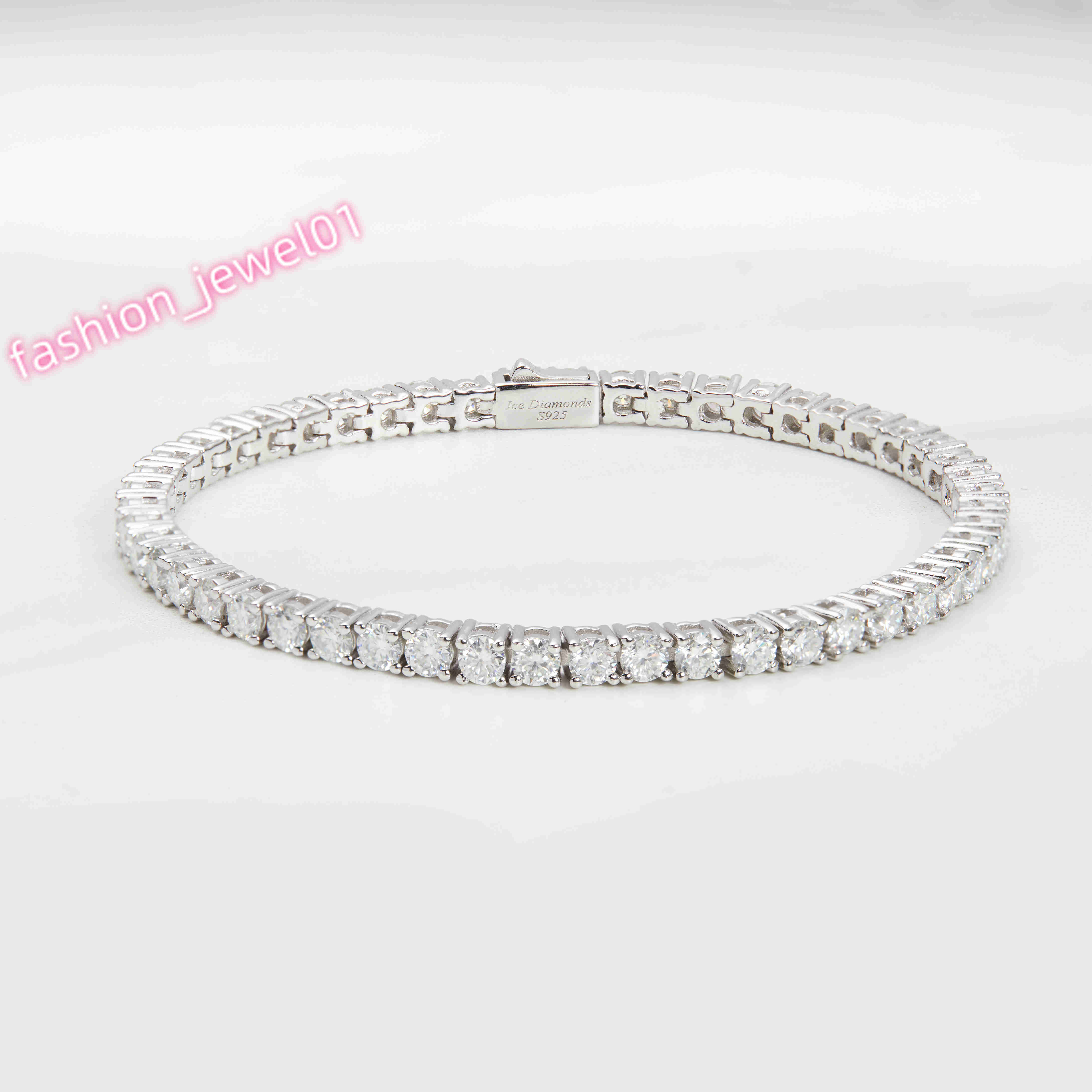 New Popular Custom 2mm S925 Sterling Silver Tennis Chain Zircon Moissanite Gold Plate Length Customizable Bracelets Bangles