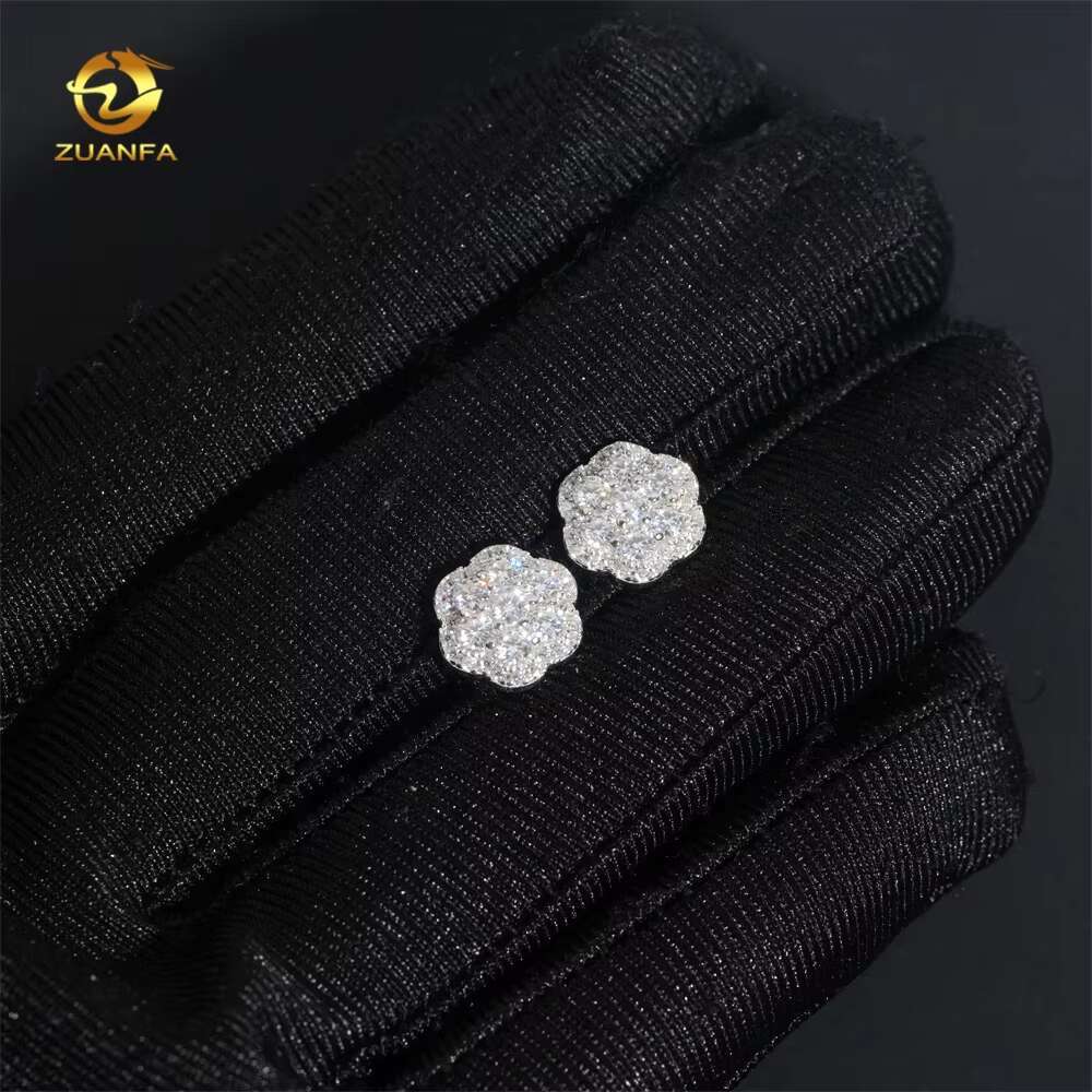 Hot Sale High Quality Cheap Price Hip Hop Style Iced Out 925 Silver Flower Cluster Men Moissanite Earrings