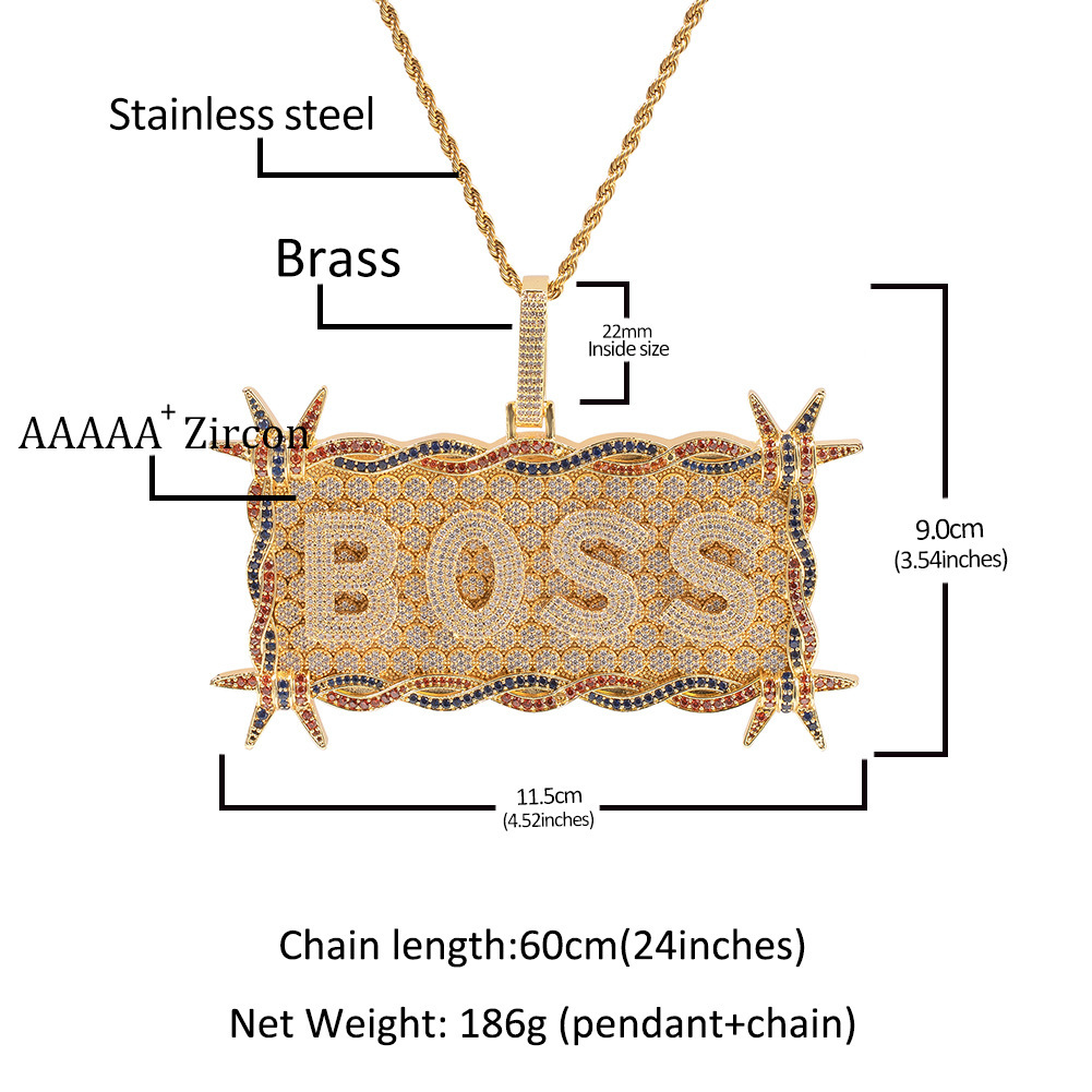 Thorn Large Rectangular Military Badge Custom Letter Pendant Necklace 14k Gold Copper Prong Iced Out Cubic Zircon Personalized Name Dog Tag Jewelry Ac