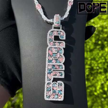 Factory wholesale Custom Pendant 925 Sterling Silver Colorful Vertical Iced Out Pendant Hiphop Moissanite Letter Pendant