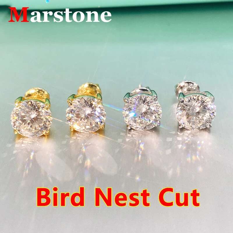 0.5-2CTBird Nest Cut Moissanite Diamond Stud Earrings D Color VVS 925 Sterling Silver Yellow Gold Ladys Earrings for Women New