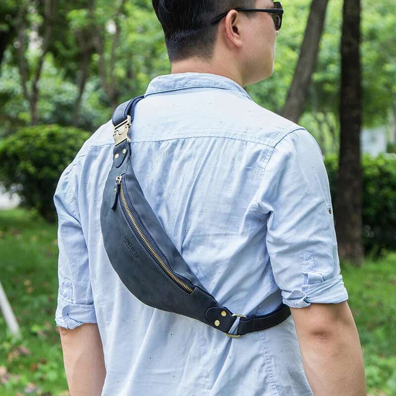 CONTACT'S 100% Crazy Horse Packs Travel Fanny Pack For Men Leather Waist Male Belt Multifunction Chest Bag