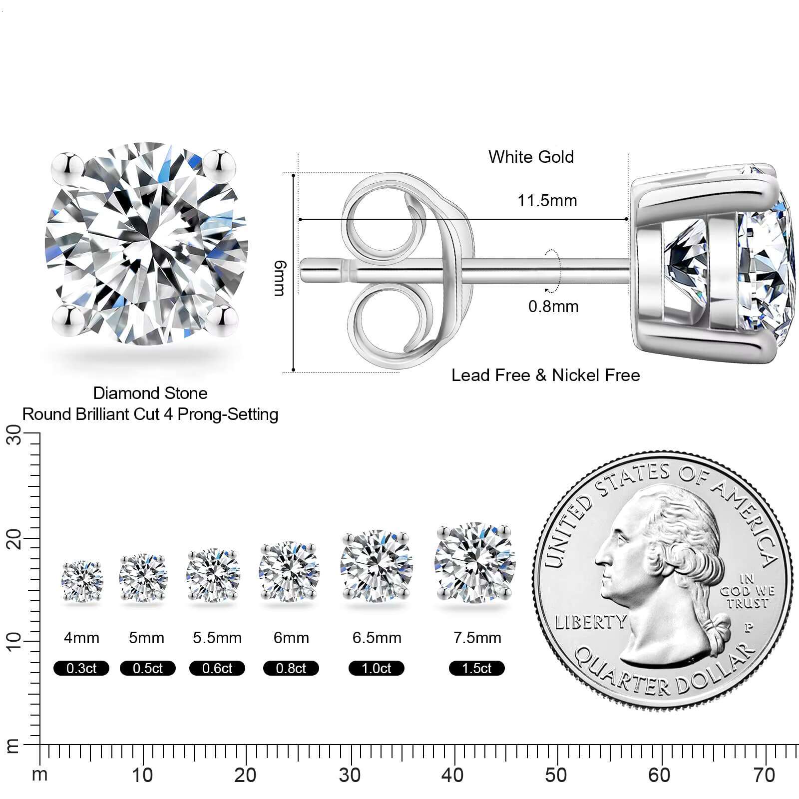 Sleek Design Brilliant Diamonds Stud 1.0ct 2.0ct 4-Prong Jewelry Timeless 18K White Gold IGI Certified Lab-Grown Diamond Earring