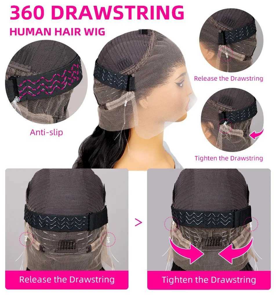 Glueless 360 Full Lace Frontal Wig Body Wave 13x4 5x5 Lace Front Human Hair Wigs 12A Brazilian Virgin Hair Invisi Strap Snug FitT251111