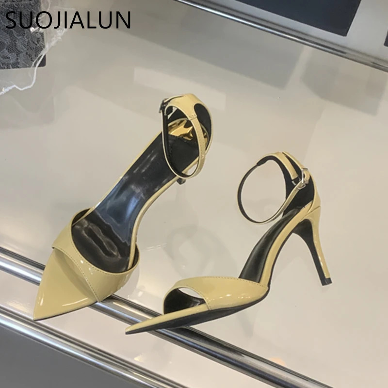 SUOJIALUN Summer Women Sandal Shoes Fashion Pointed Toe Ankle Strap Ladies Elegant Gladiator Shoes Thin High Heel Pumps 251107