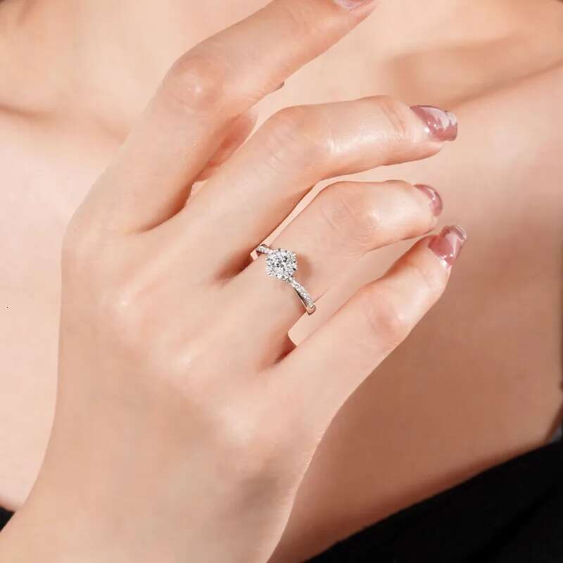 1ct 100% Moissanite Diamond Womens Adjustable Ring S925 Sterling Silver Wedding Jewelry Resizable Ring for Women