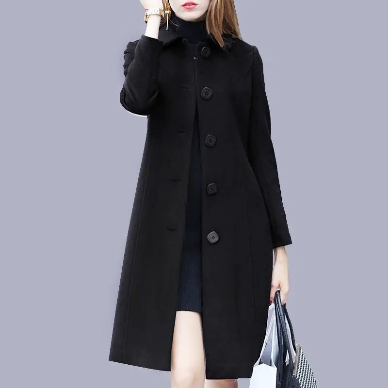 Fashion British Solid Button Wool Coat Women Long Sleeve Jackets Woman Elegant Pocket Slim Outfit Mujer 251104