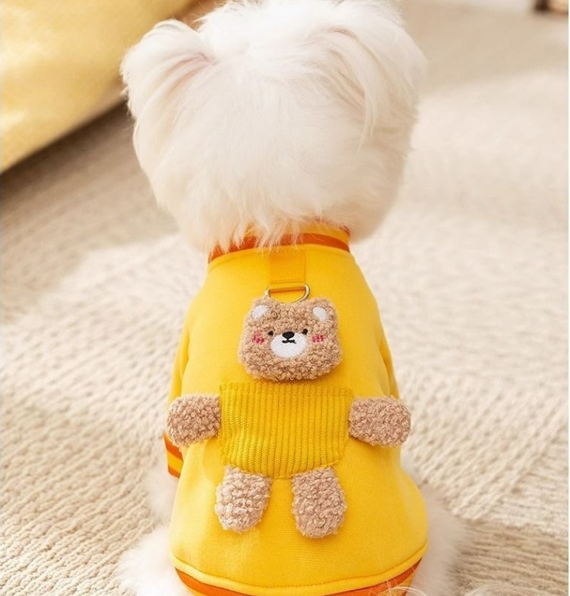 Cute 3D Bear Decor Dog Clothes with Leash Ring, Warm Soft Pet Sweatshirt, Fashionable Puppy Apparel for Small Dogs, Multiple Colors, for Daily Wear & 