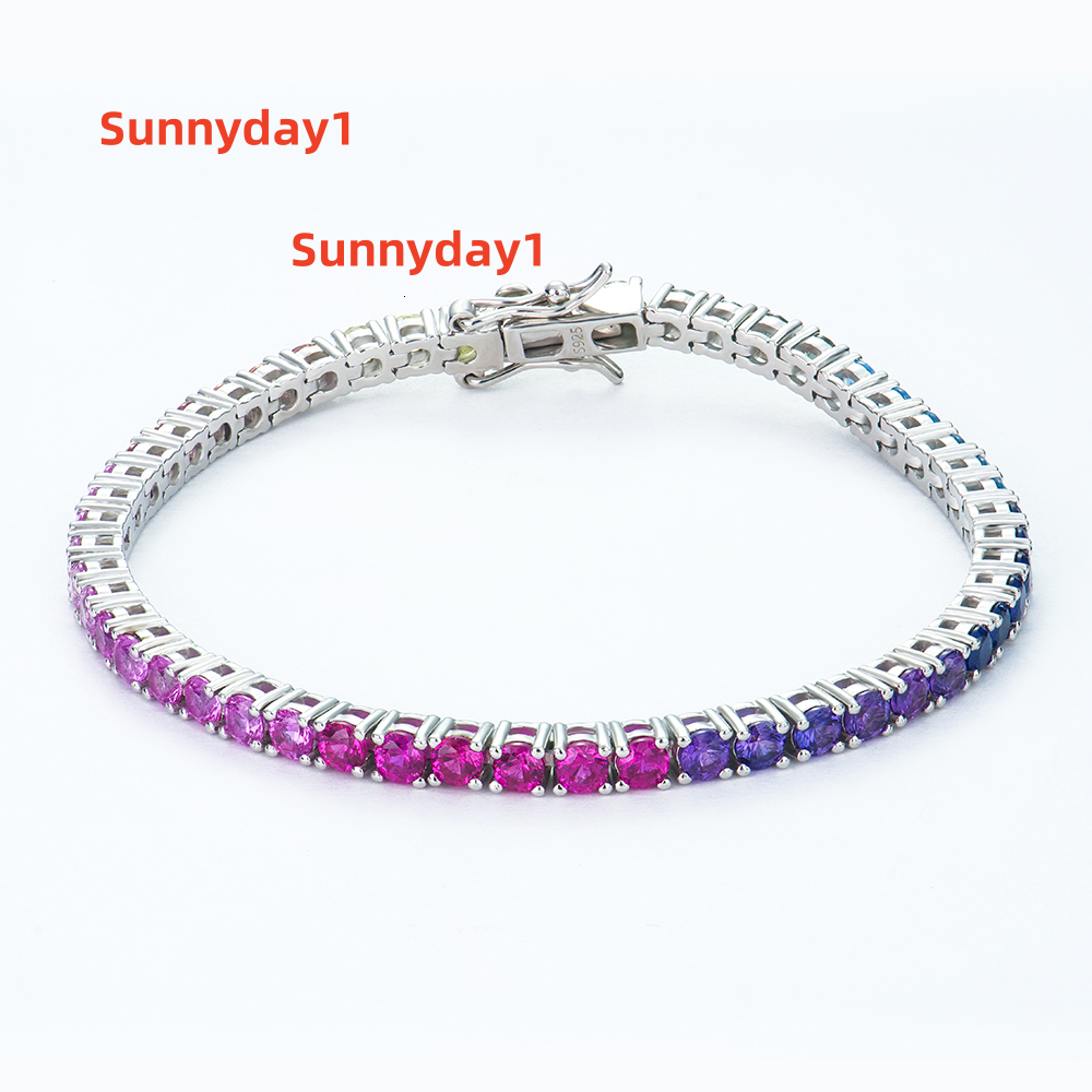 Custom 925 Sterling Silver Hip Hop Tennis Chain Bracelet Multi-Color 3mm 4mm 5mm Green Lab Grown Spinel for Gifts