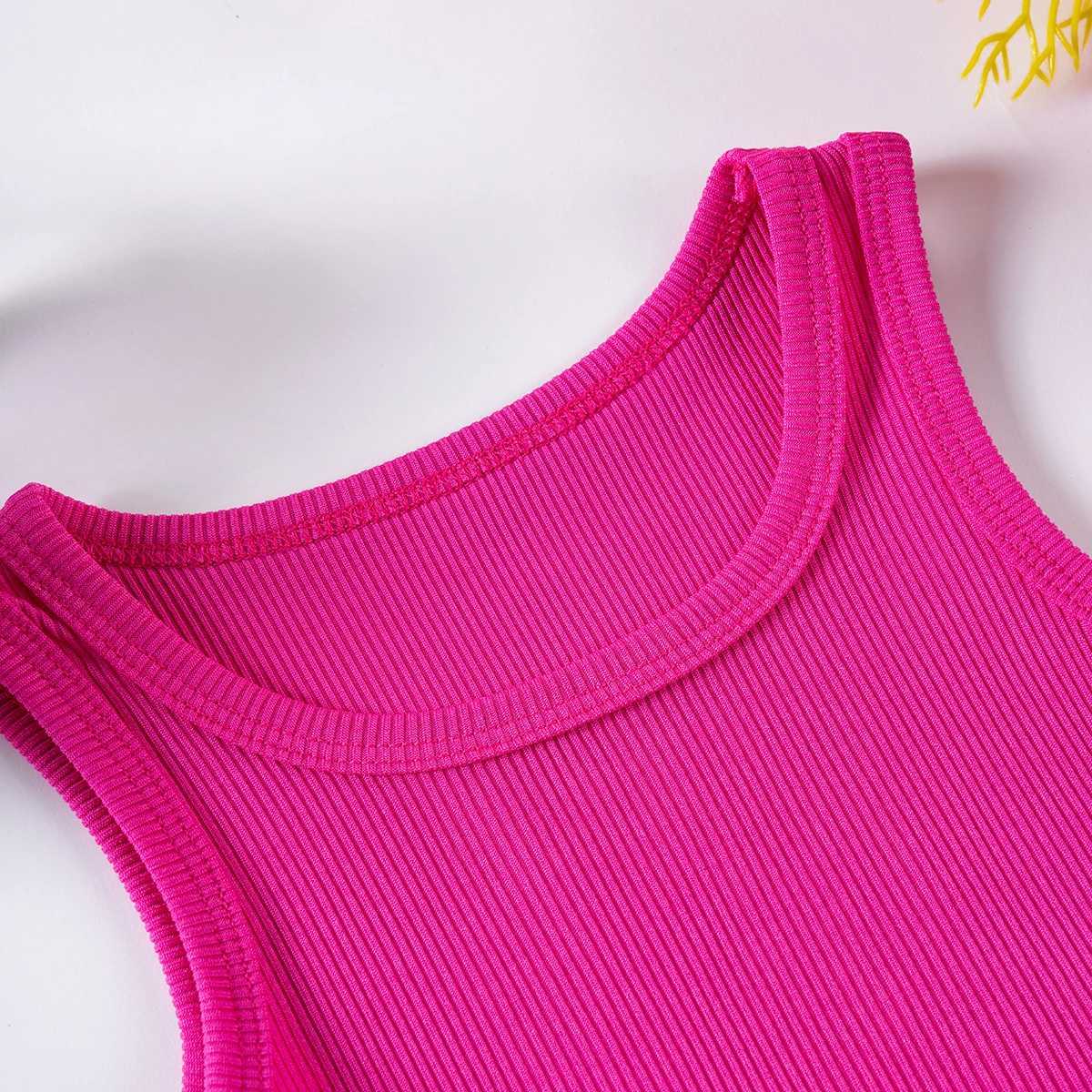 Girls solid ribbed vest shorts childrens casual sleeveless top+shorts 2PCS clothing set girls sportswear summer 1-7YXJ250410