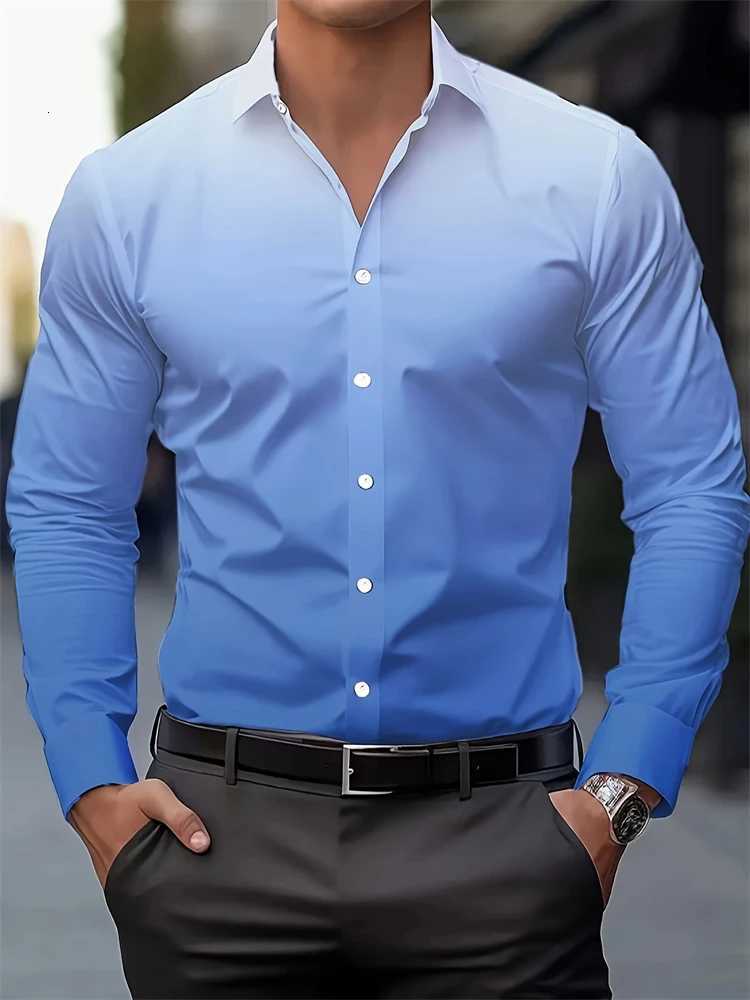 Gradient Color Mens Shirt Spring Single-breasted Lapel Design Shirt New Daily Fashion Casual Loose Comfortable Business Shirts K251110