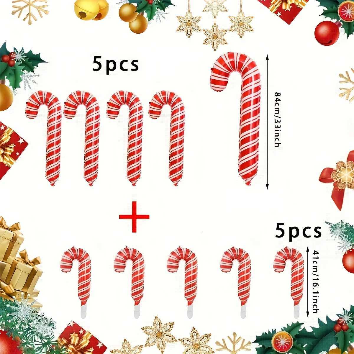 Christmas 10pcs Christmas Candy Cane Stick Balloons Outdoor Candy Canes Decor for Xmas Decoration Supplies Navidad Decoration Supplies Y251111