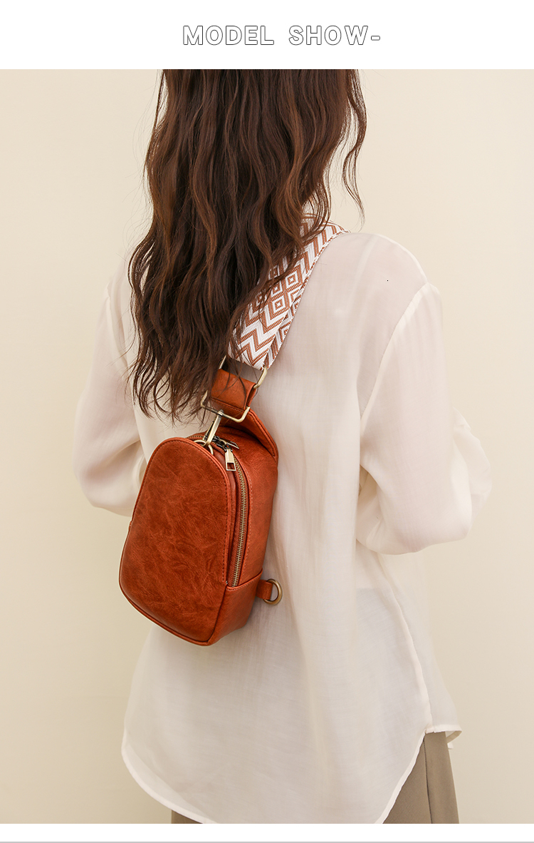 Women Chest Bag Sling Bag, Guitar Strap Small Crossbody PU Leather Satchel Daypack ddmynov