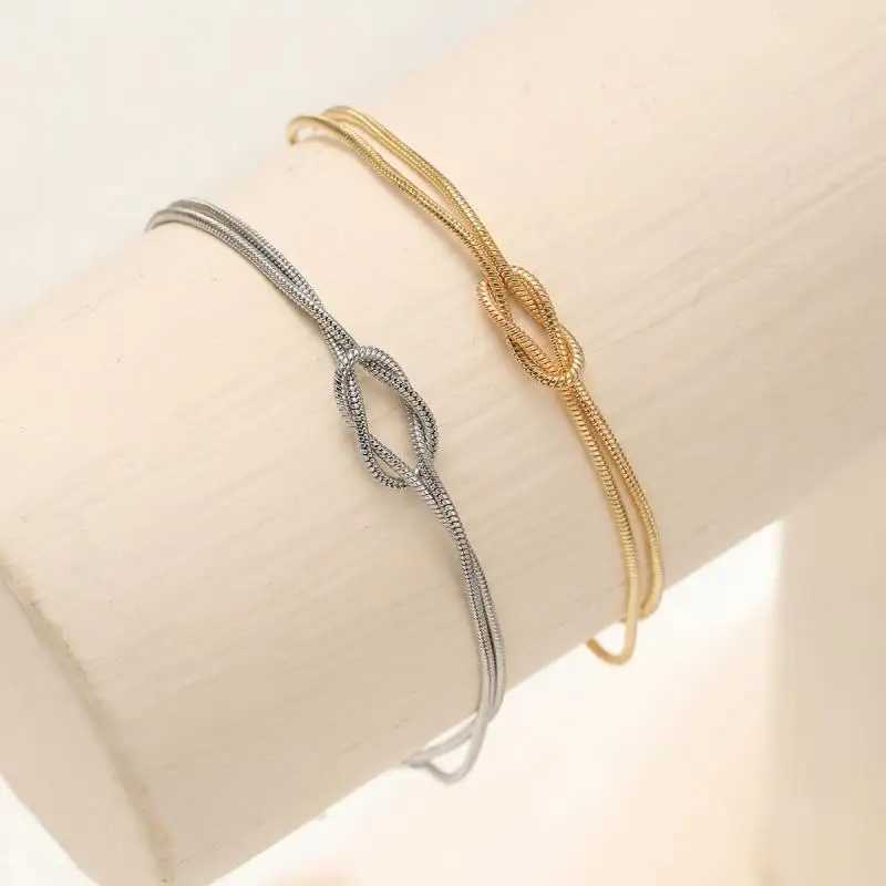 Stainless Steel Couple Bracelets Vintage Double Layered Gold Color Knot Snake Chain Bracelet for Women Waterproof Jewelry GiftC250410