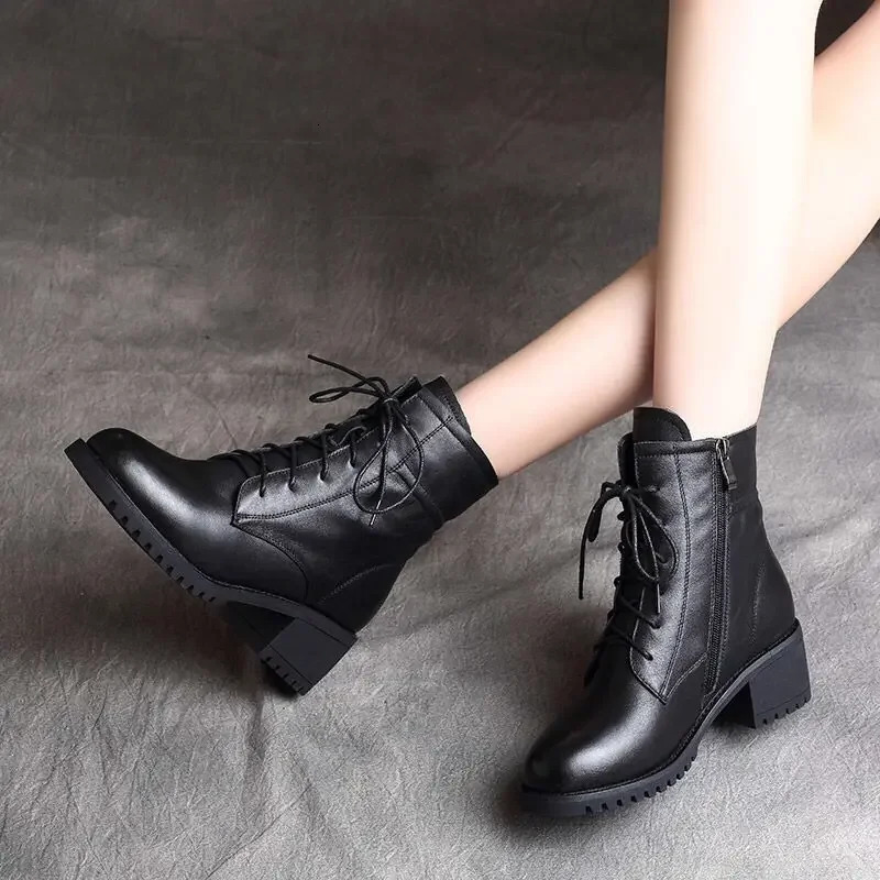 Chelsea Boots Women Leather Ladies Boots Chunky Winter Shoes Platform Ankle Boots Slip On Thick Heel 251110