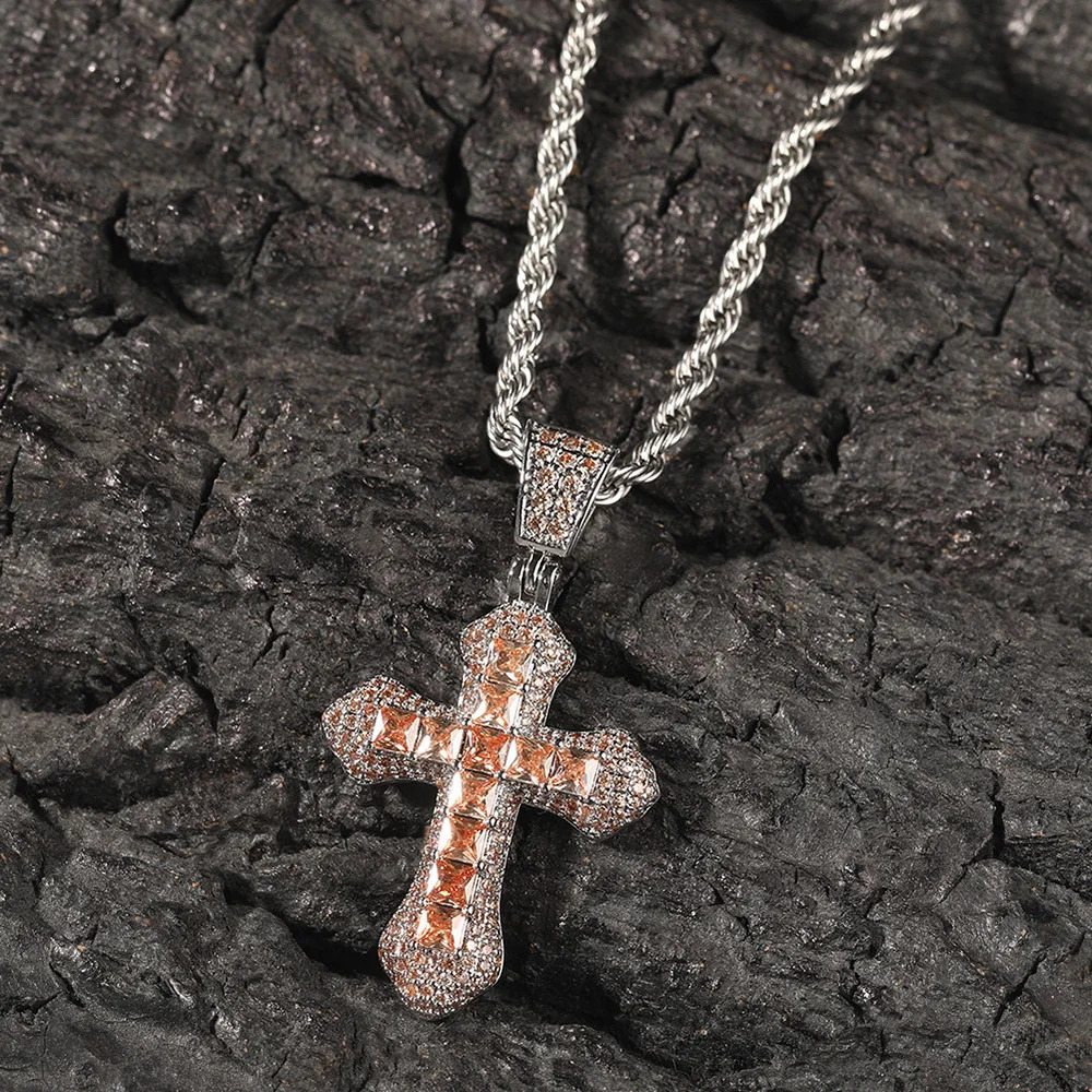 Trend Cross Pendant Necklaces Fashion Hip Hop Rappers Iced Out Zirconia Stainless Steel Rope Chain on Neck HommeJewelry OHP141 251110
