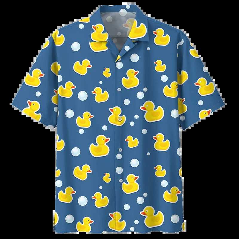 Cartoon Duck Pattern Hawaiian Shirt For Men Summer 3d Printed Animal Shirts Women Street Short Sleeves Lapel Loose Button Blouse K251110