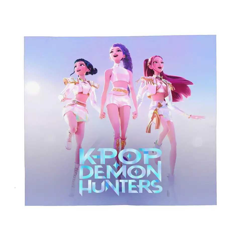 Kpop Demon Hunters Knitted Blanket Velvet Huntrix Anime Warm Throw Blankets for Car Sofa Couch Bedspread C251111