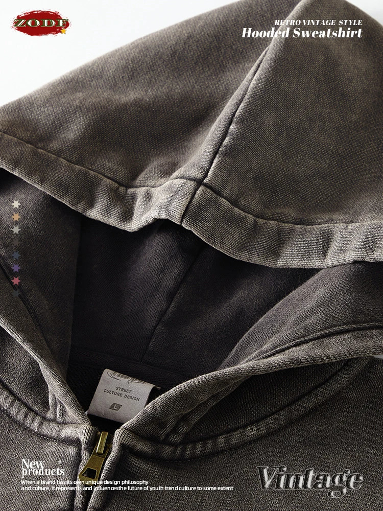 ZODF Retro Autumn Batik Washed Zipper Hoodie For Men Unisex Oversized Distressed 420gsm Terry 100 Cotton Hooded Coats HY0936 251110