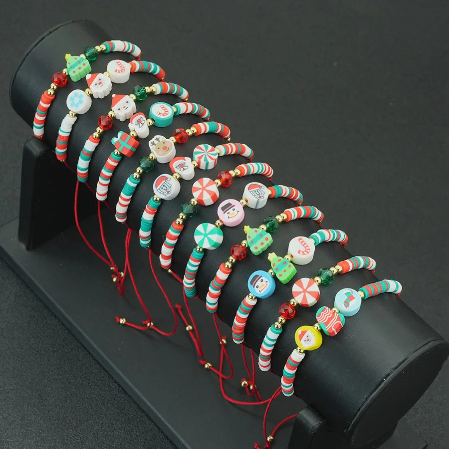 12PcsDozen Christmas Series Cute Bracelet Unisex Adjustable Knot Soft Rubber Beads Braslet Festival Party Friendship Joias 251103