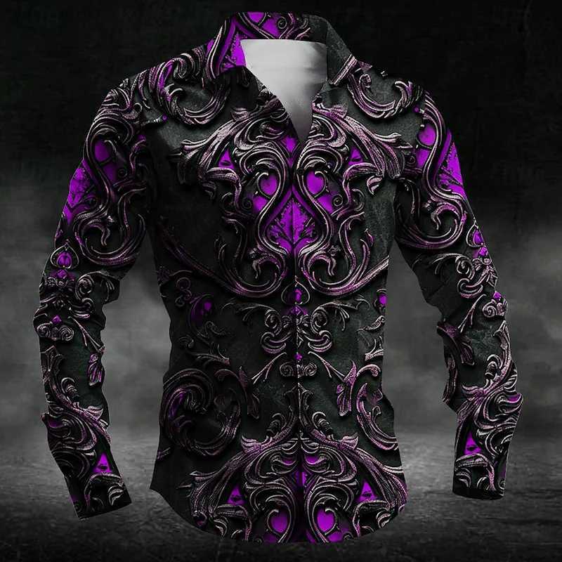2024 Fashion Mens Collar Button Long Sleeve Shirt New 3D Printed Gradient Pattern Mens Shirt Casual Design Clothing Top K251110