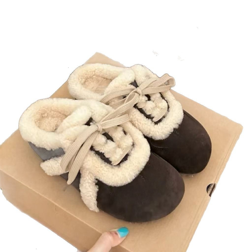 Designer suede lace up plush slippers comfortable autumn and winter new warm cotton shoes designer shoes