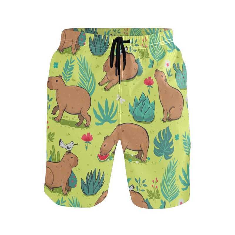 Cartoon animal 3D printing Capybara beach shorts mens cool summer surfboard shorts quick drying sports loose swim trunks childrens clothingW250410