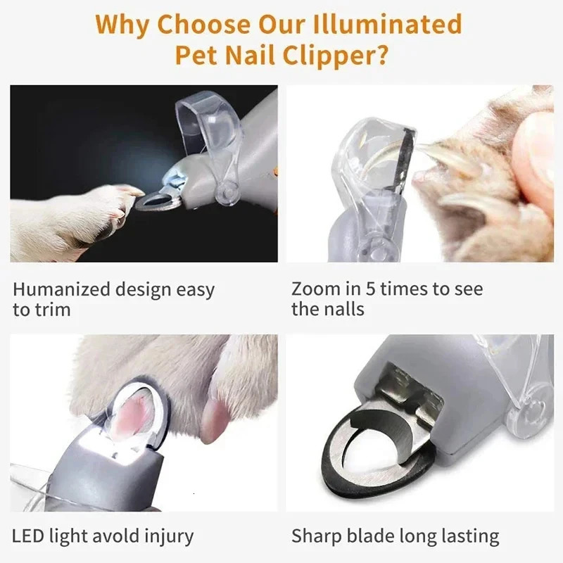 Professional Pet Nail Clipper Scissors With LED Light Cat Dog Clippers Tool Toeclaw Cutter Suppl 251110