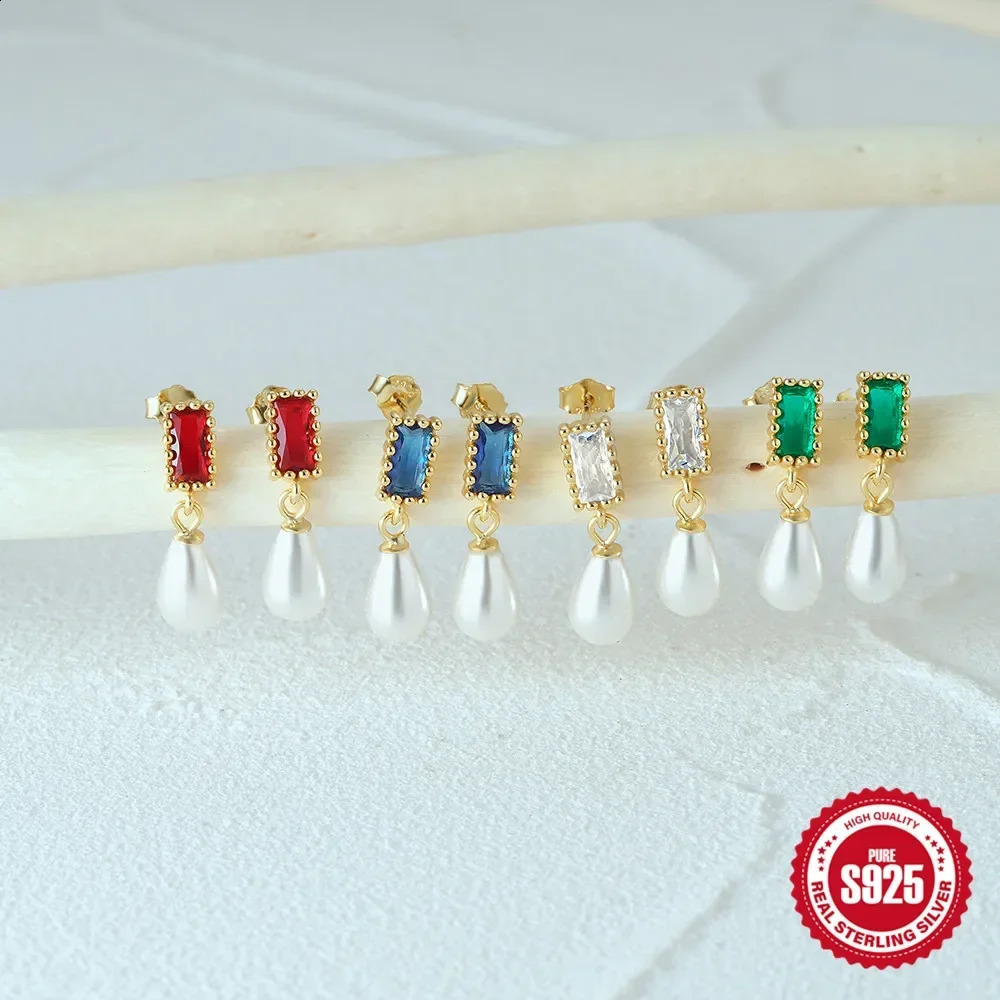 ESO 925 sterling silver simple temperature pearl zircon earrings womens colorful crystal earrings exquisite jewelry 250409