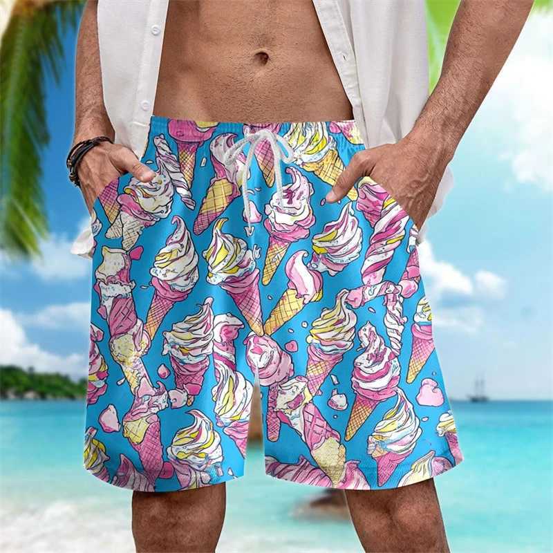 Fashionable ice cream graphic beach shorts for mens summer leisure vacation surfing 3D printed swimming shorts loose quick drying shortsW250410
