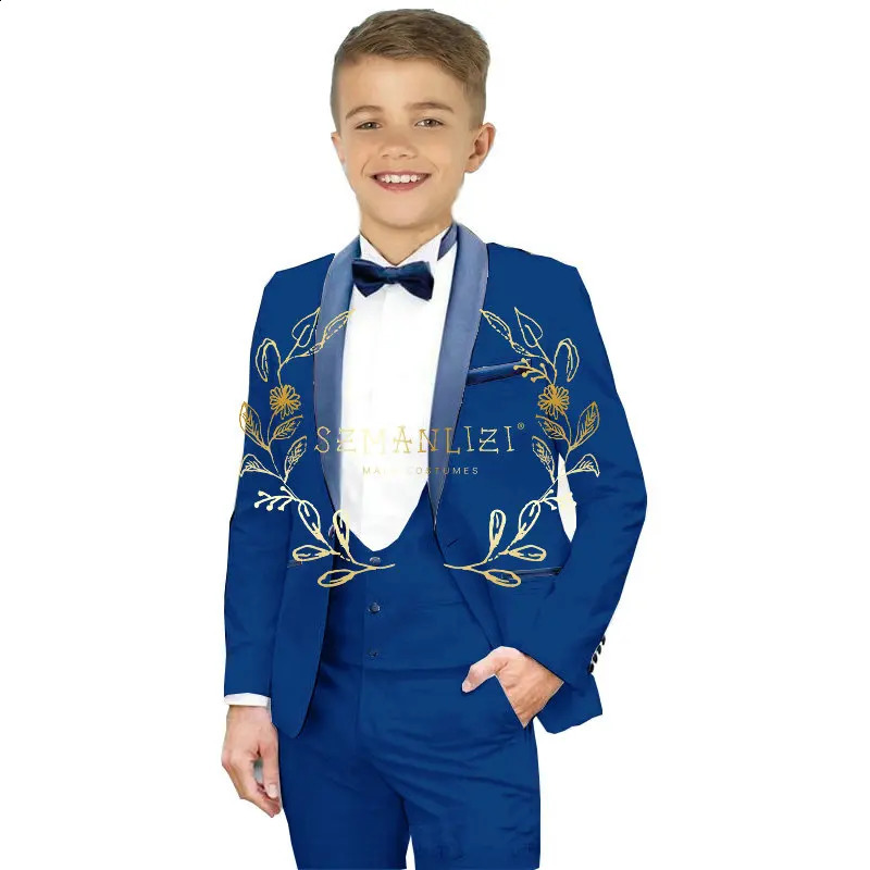 Boys Suits 3 Pieces White Wedding Suits For Kid Navy Blue Shawl Lapel Children Formal Party Prom Wear Ensembles De Blazers 250410