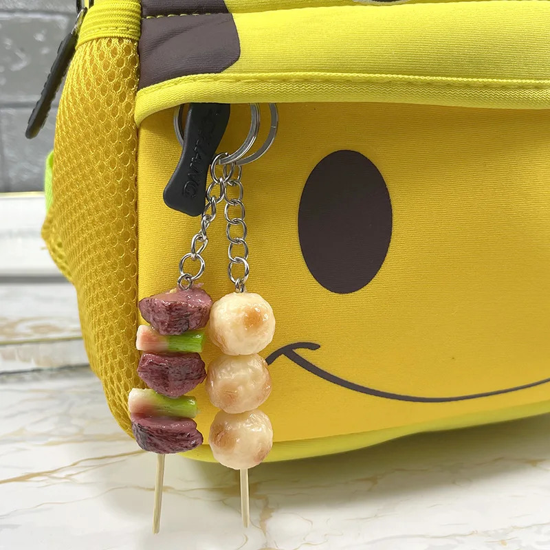 Creative Simulation BBQ Skewers Keychains Funny Resin Oden Squid Corn Gluten Keyring Pendant Cute DIY Ornament Accessories Gift 251110