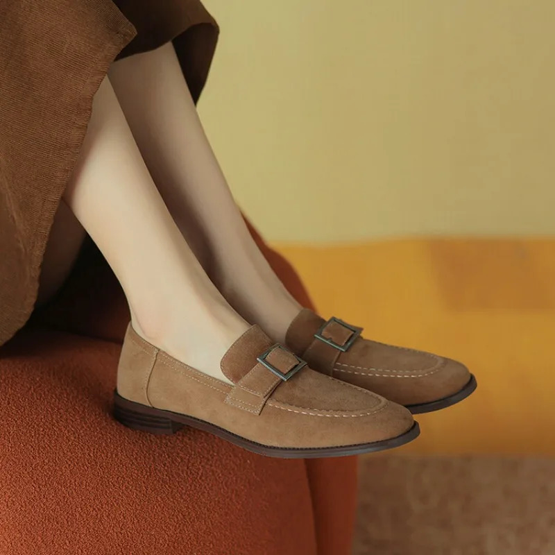 Blapunka Soft Suede Women Loafers Punk Metal Buckle Decoration Round Toe Slip-on Flats Rabbit Fur Inside Loafer Shoe 41 251110