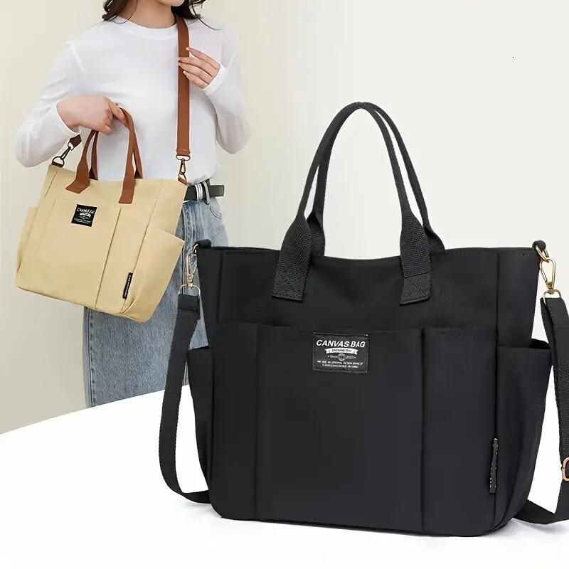 Multi Pocket Tote Bag For Women, Retro Canvas Shoulder Bag, Versatile Crossbody Bag For Daily Use ddmynov