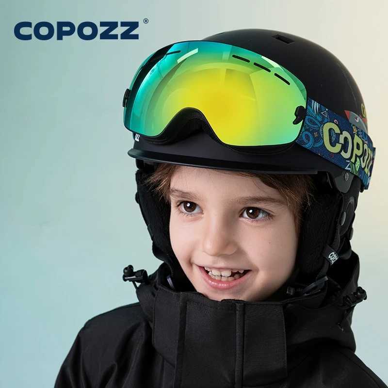 COPOZZ 4-15 years old Kids Ski Goggles Anti-fog Children Snowboard Goggles Double UV400 Skiing Mask Glasses with Cartoon Straps K251110