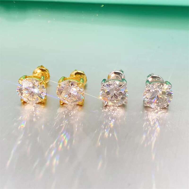 Hiphop 0.5-2ct D Color FL Sakura Cut Moissanite Stud Earrings Screw Back for Women Men 925 Silver Bling Diamond Earrings Gift